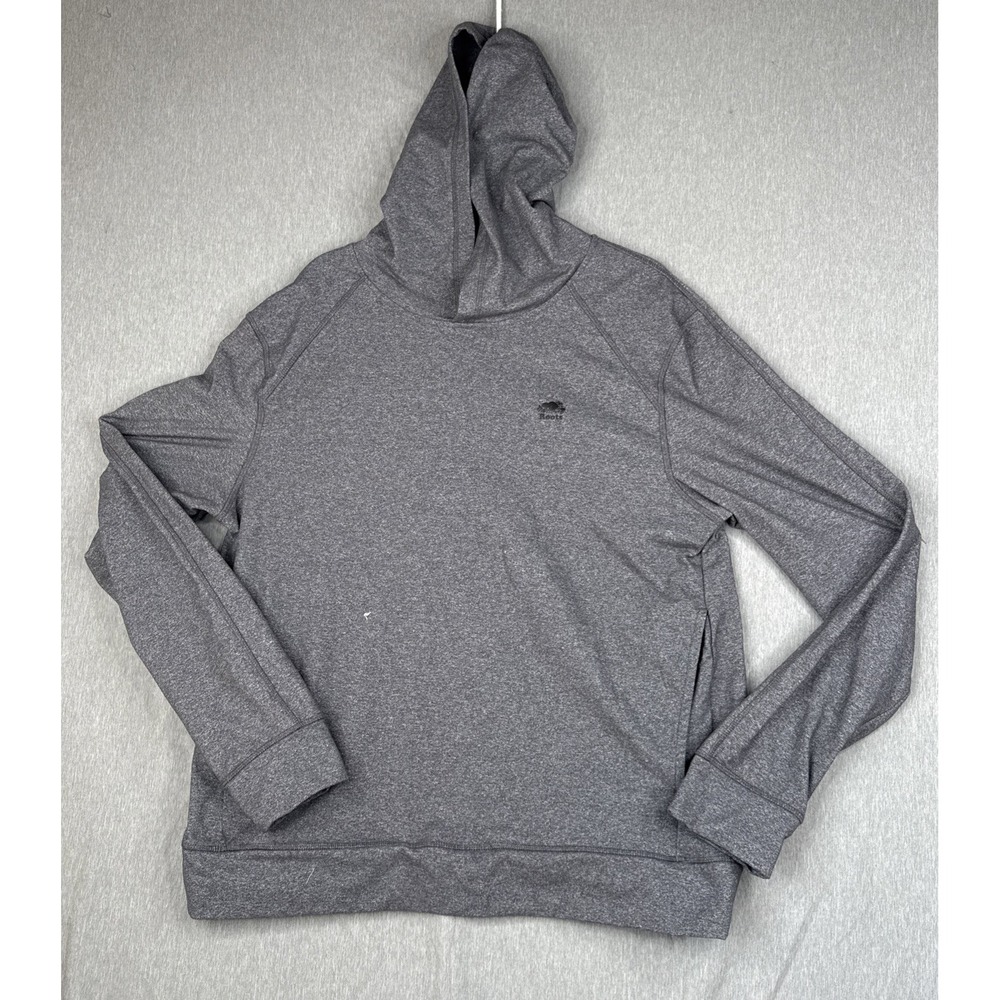 Roots Hoodie Men's Large Charcoal Fleece Graphic Loose Fit Pullover Sweatshirt
